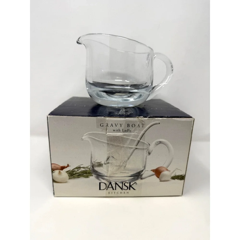 Dansk Kitchen Clear Glass Gravy‎ Boat Heavy Weighted Base Scandinavian Modern